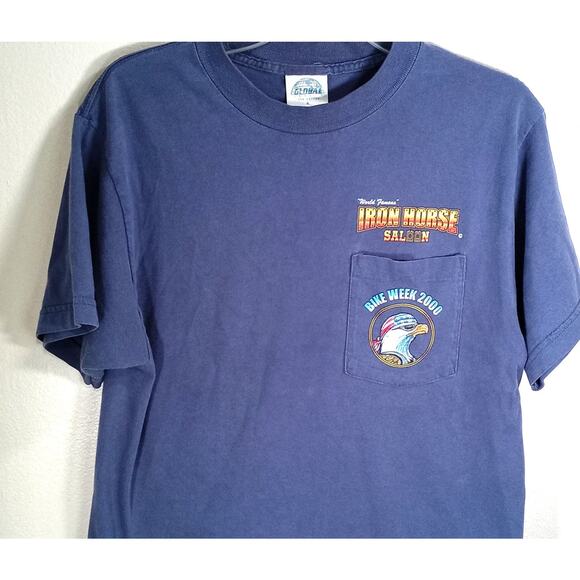 Vtg 2000 Boot Hill Saloon Shirt Men's XL Blue Y2K All American Eagle Beer Biker - Picture 2 of 6